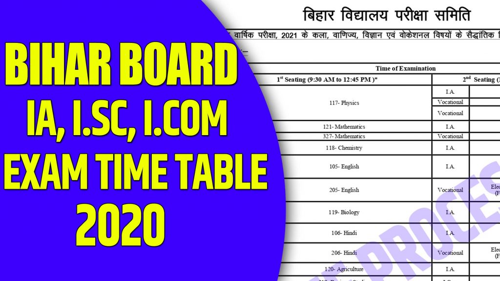 Bihar Board Time Table 2021 12th