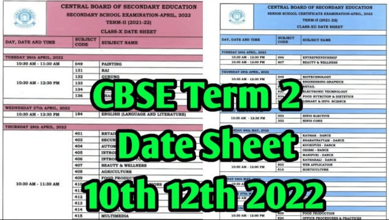 CBSE Term 2 Time Table 2022