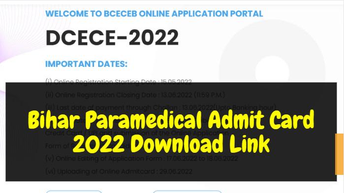 Bihar Paramedical admit card 2022