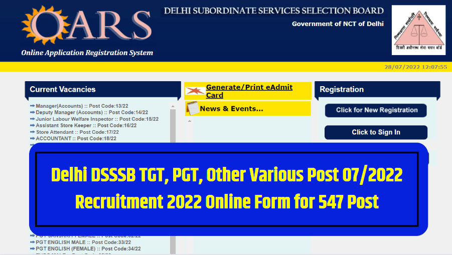 Delhi DSSSB Group B & C Recruitment 2022