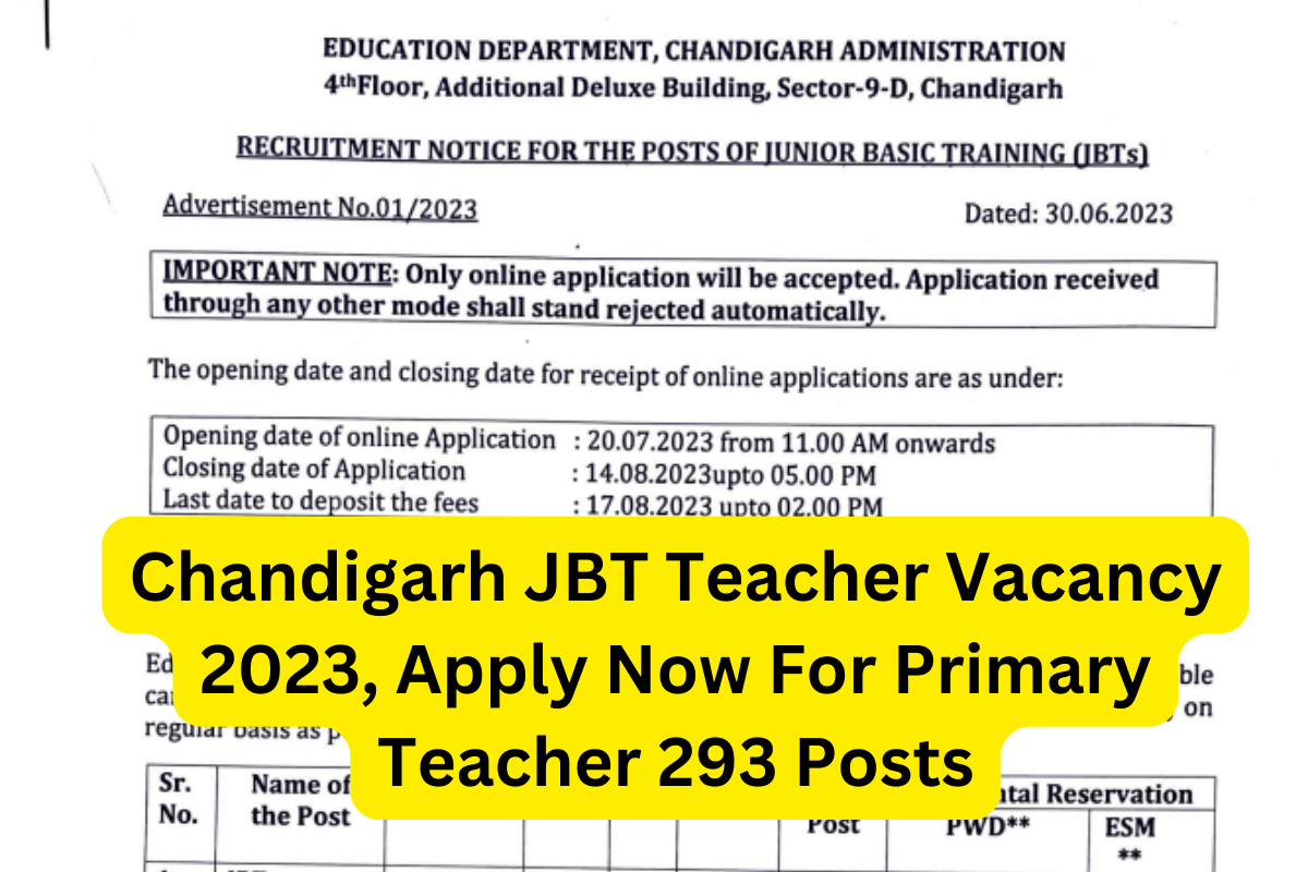 Chandigarh JBT Teacher Vacancy 2023