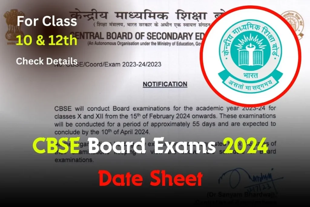 CBSE Board Exams 2024 Date Sheet