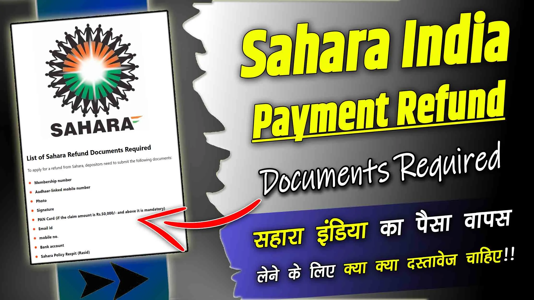 Sahara Refund Documents Required