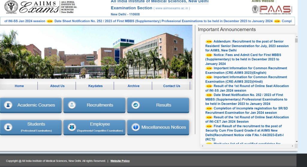 AIIMS CRE Admit Card 2023