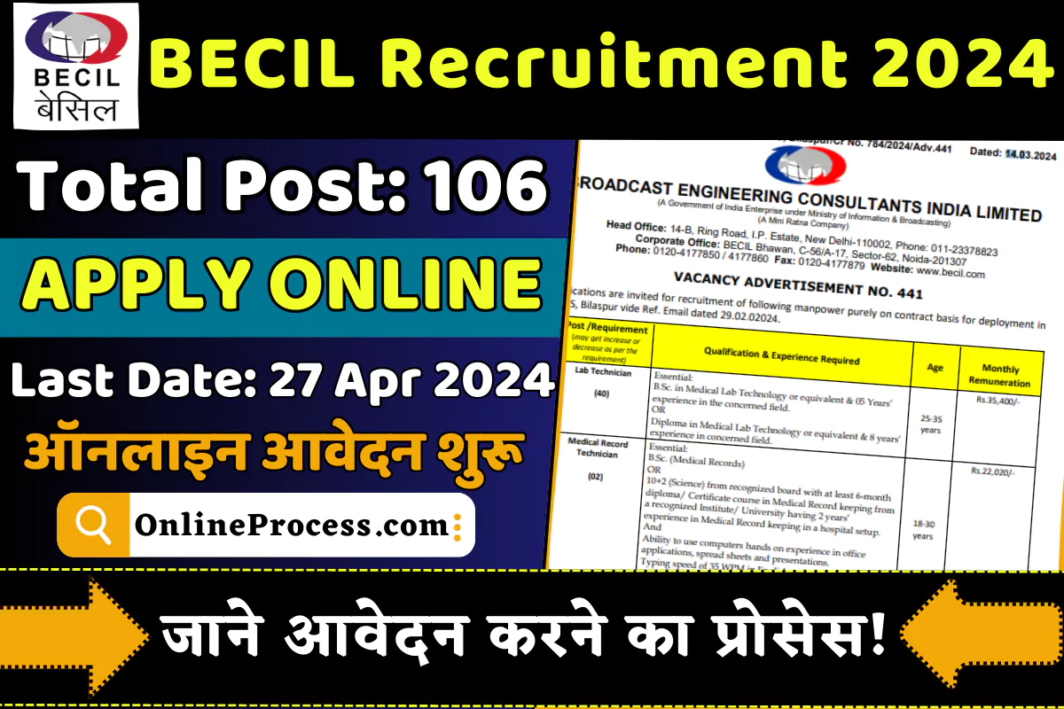 BECIL Recruitment 2024: Apply Online for 106 Technician, Medical Social Worker and Other Post