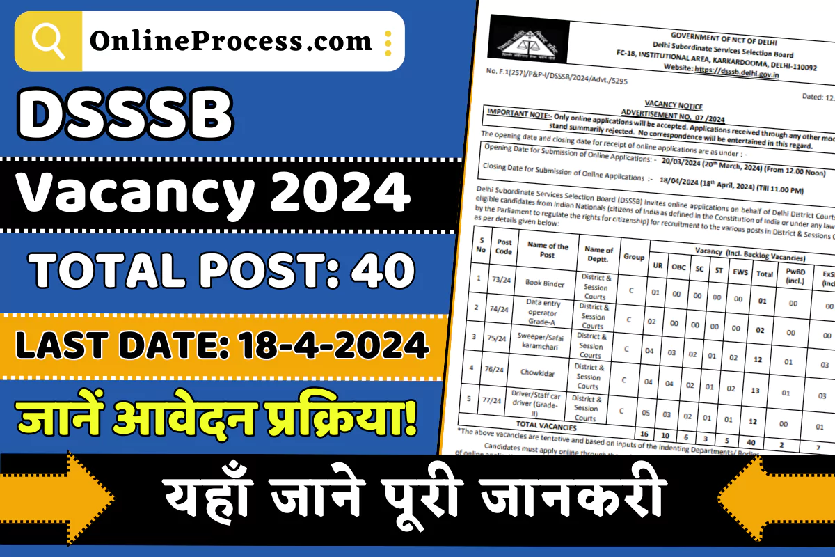 DSSSB Notification 2024 (Advt 07/2024) Notification for Driver, Sweeper, DEO