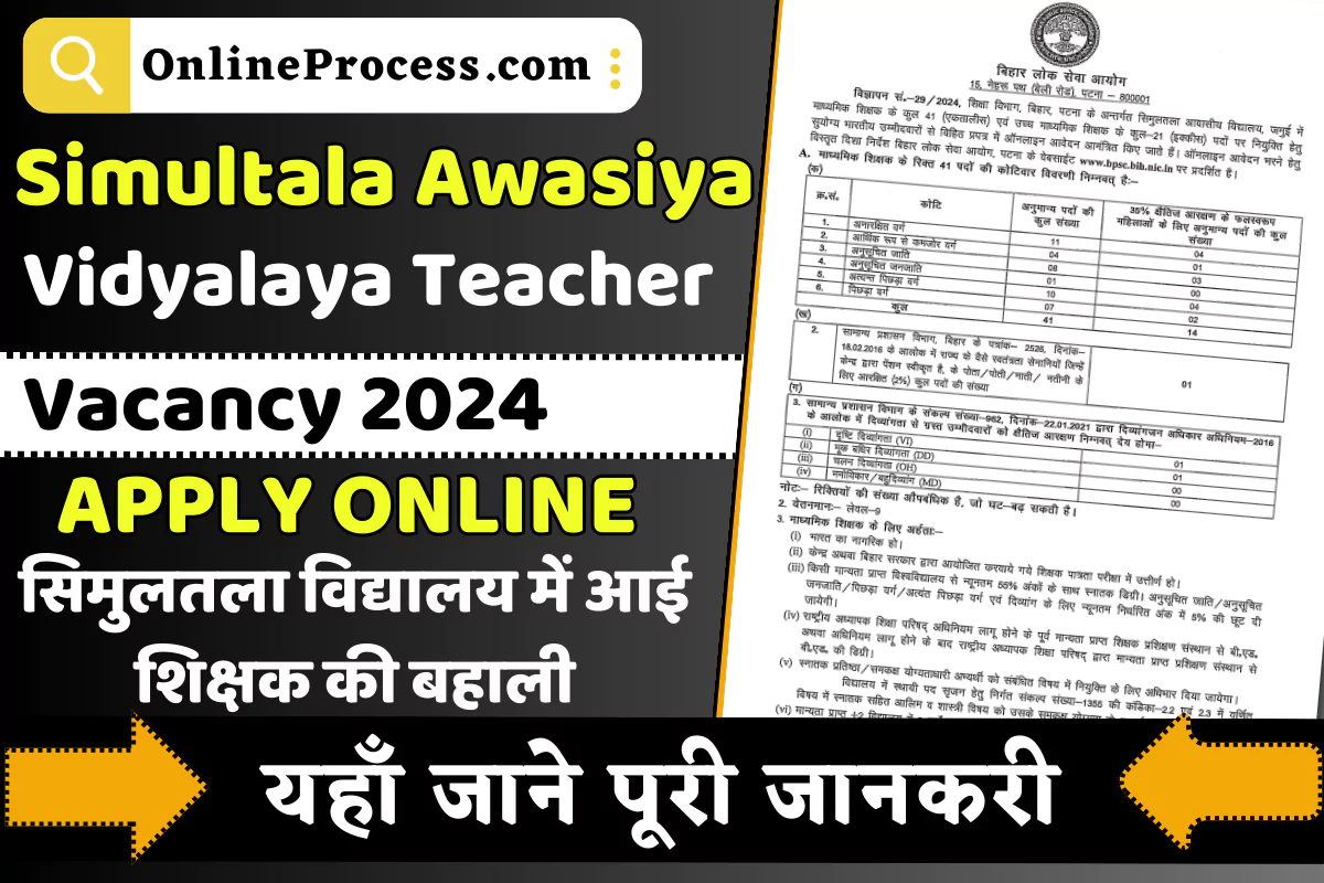 Simultala Awasiya Vidyalaya Teacher Vacancy 2024 Online Apply Starts for 1746 Constable Vacancies